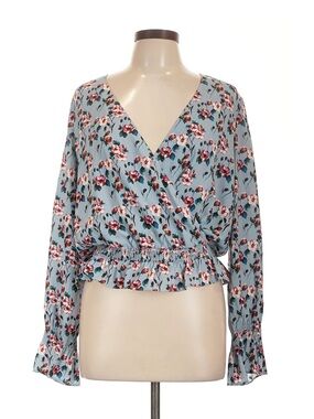 Scripted Blue Floral Blouse Size Medium